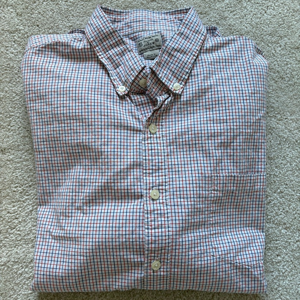 J. Crew Men's Red and Blue Checkered Shirt XL Button Down